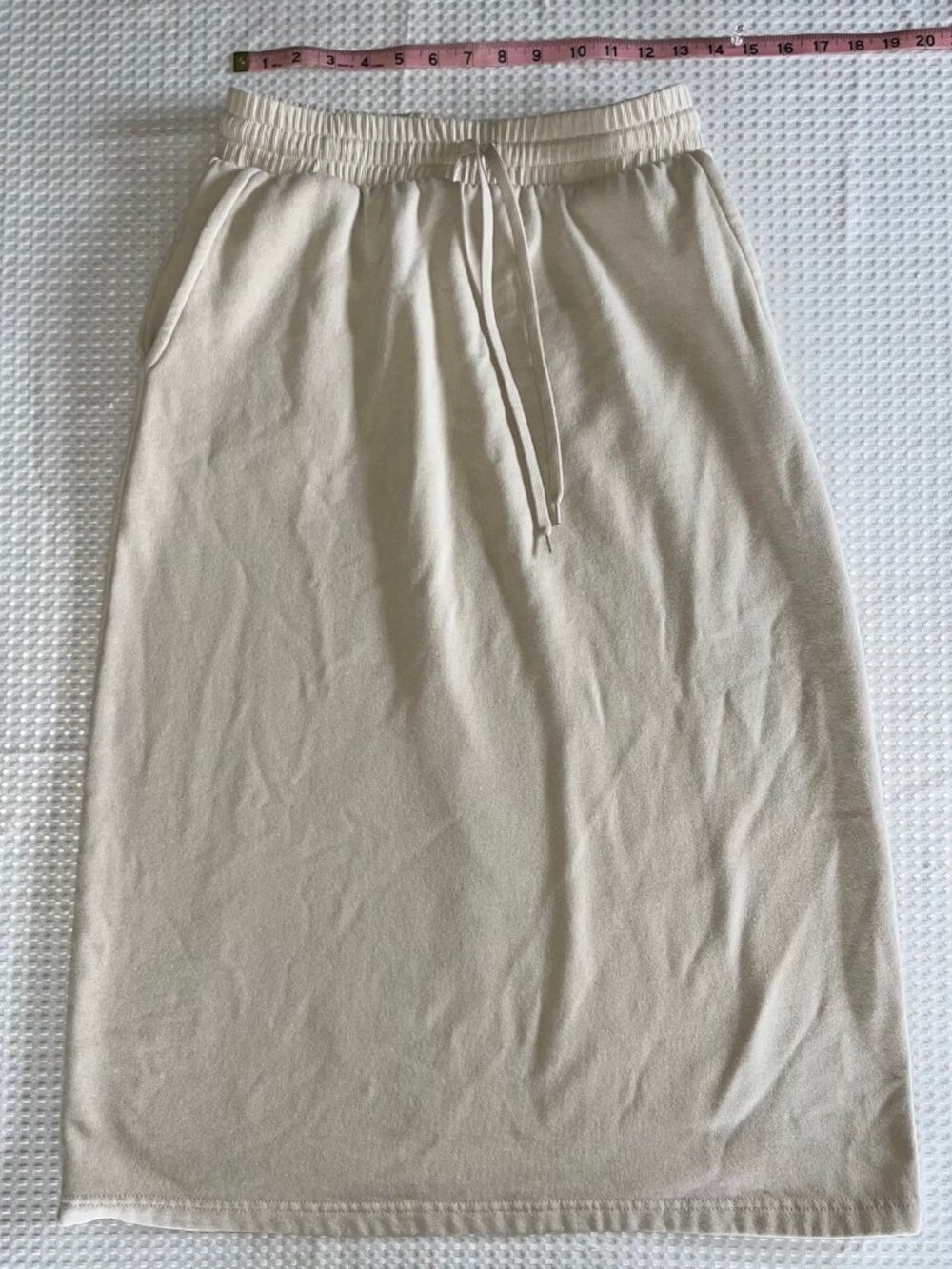 Oatmeal Beige Fleece Drawstring Midi Skirt w/ Pockets Size XS - Picture 2 of 6